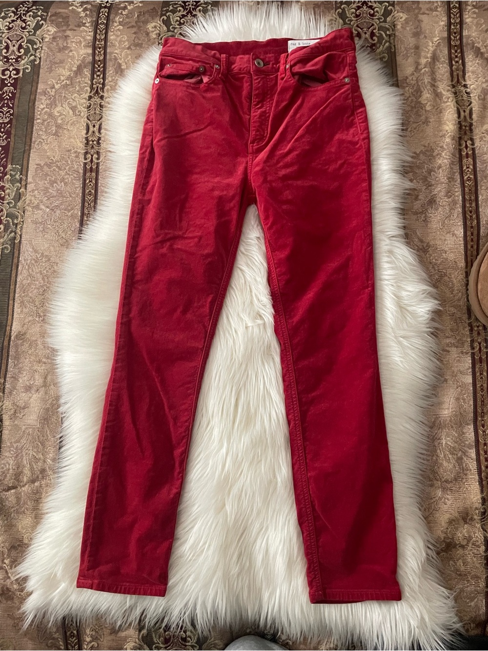 rag & bone Red High-Rise Ankle Skinny Jeans - Picture 8 of 10